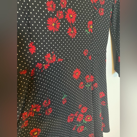 Women’s Mock Turtleneck Black & Red Floral Dress Large - Picture 6 of 8